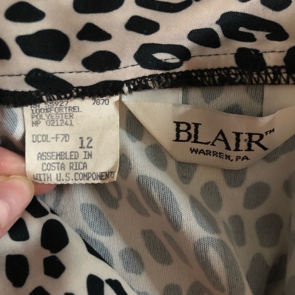 Vintage Blair Cream Leopard Print Cinched Waist Tie Neck Dress Size 12 - Picture 13 of 15
